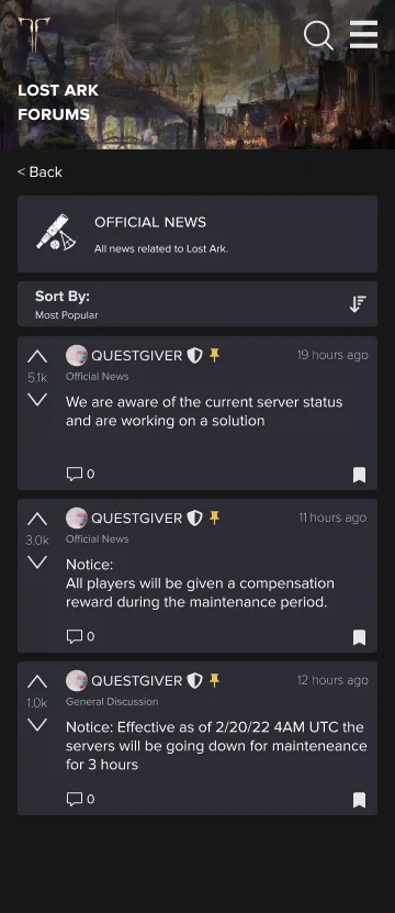 Official News category page sorted by most popular, with developer posts and vote counts.